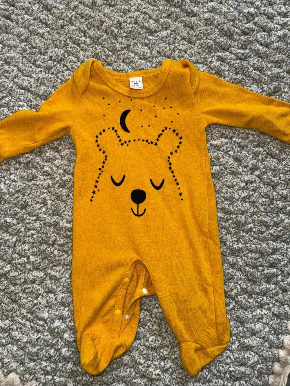 SHEIN Mustard Yellow Bear Print Footed One-Piece